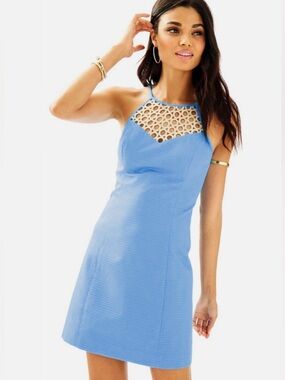 Lilly Pulitzer Larina Seaspray Blue and Gold Circle Dress